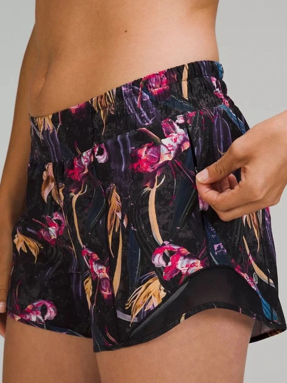 Lululemon Hottie Hot High Rise Black Floral Multicolor Athletic Shorts size 12